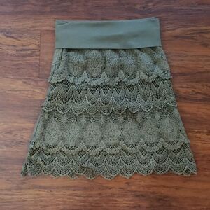 Vintage Y2K Elegant Olive Green Cottagecore Dainty Fairycore Edgy Lacey Skirt S